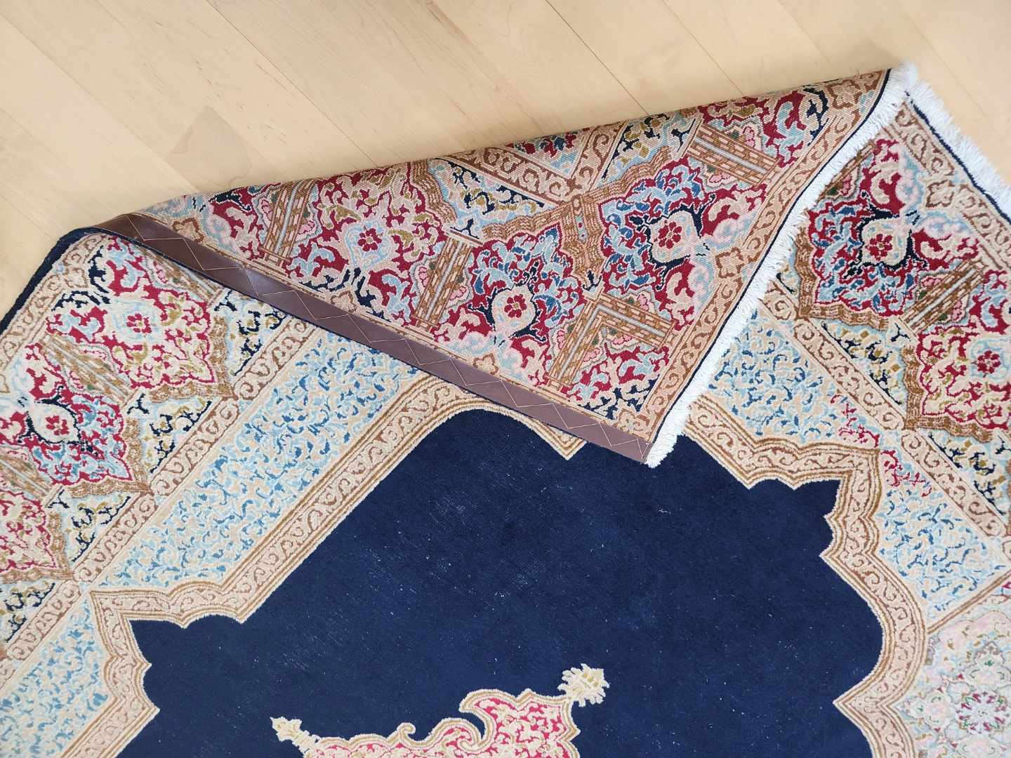 Silk Persian Area Rug - Navy Blue with Intricate Pattern - photo 5