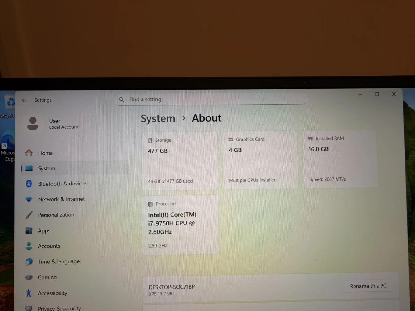 Dell XPS 15 7590 core i7 16GB RAM 512 SSD URGENT SALE