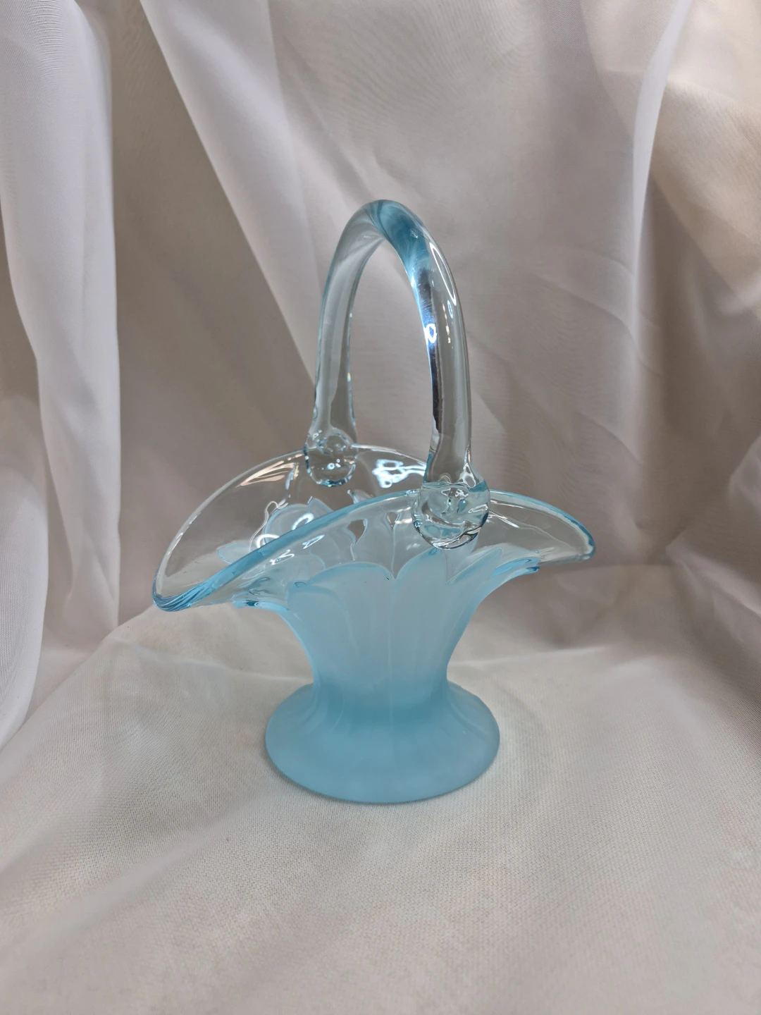 Vintage Viking Glass Blue Teal Turquoise Frosted Floral Basket