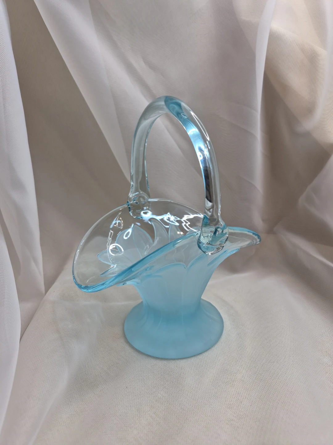 Vintage Viking Glass Blue Teal Turquoise Frosted Floral Basket - photo 2