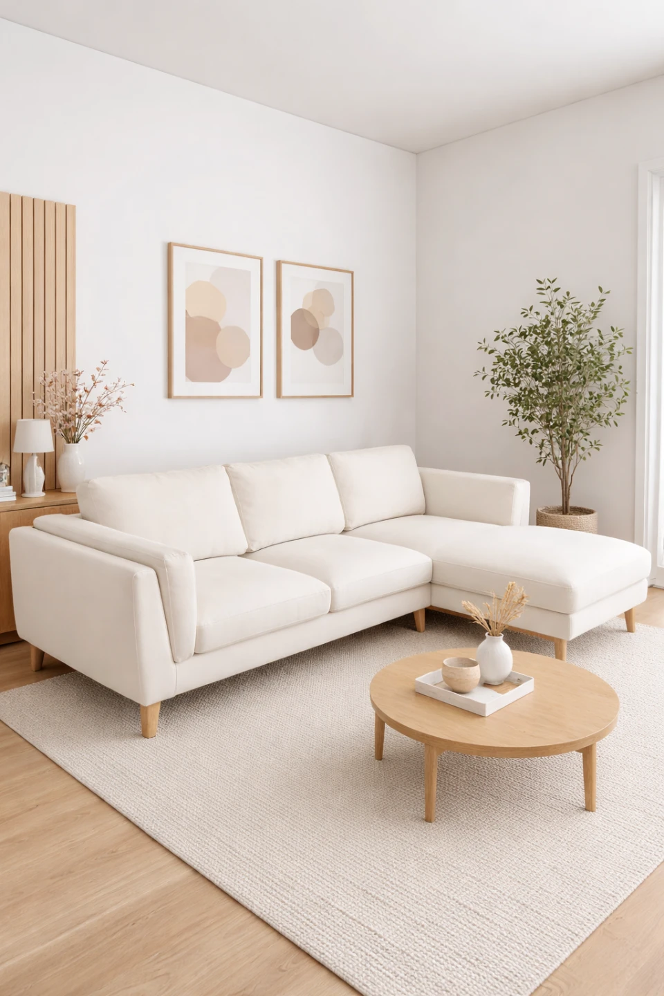 Cream Sectional Sofa with Chaise