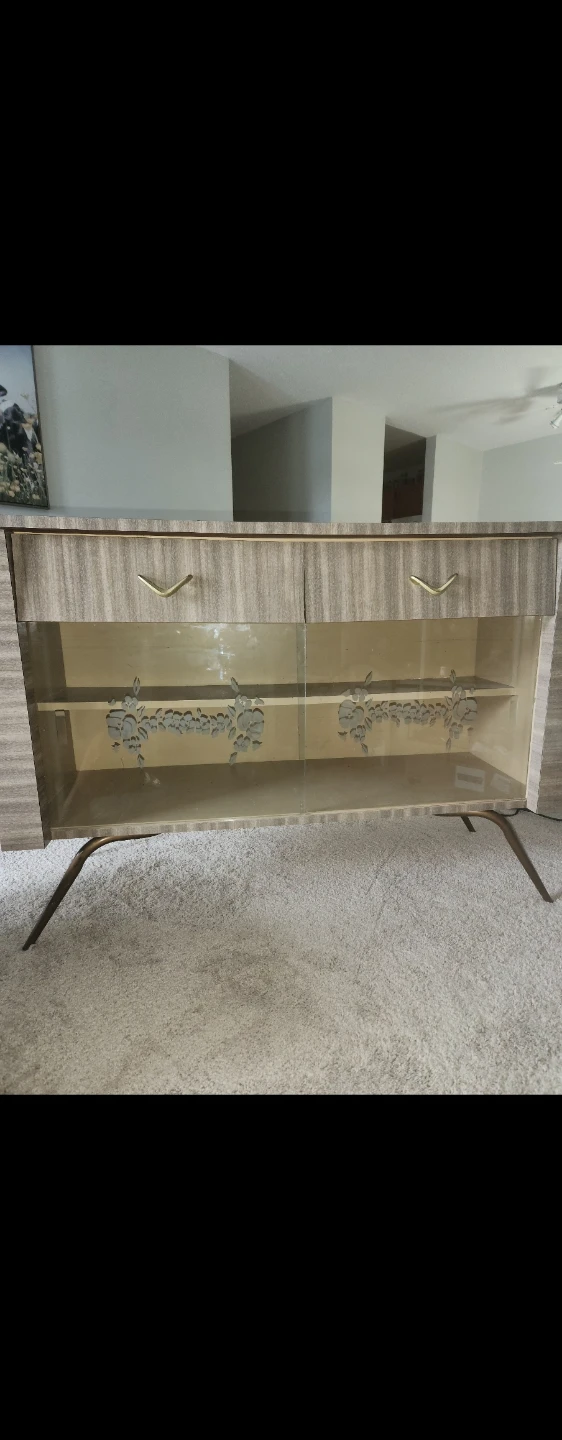 Vintage Sideboard with Glass Doors and Drawers
