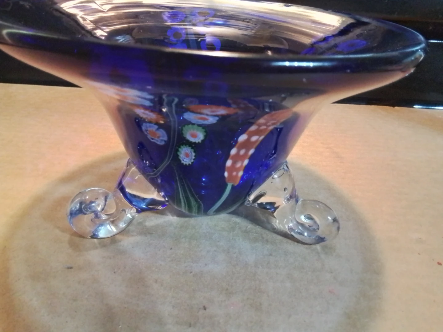Murano hand made footed glass bowl 6.5 by 4 inches