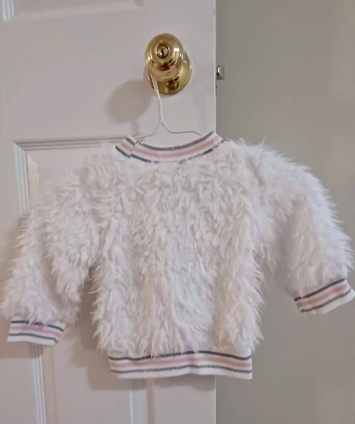 Kids White "Beautiful" Faux Fur Sweater - Size S
