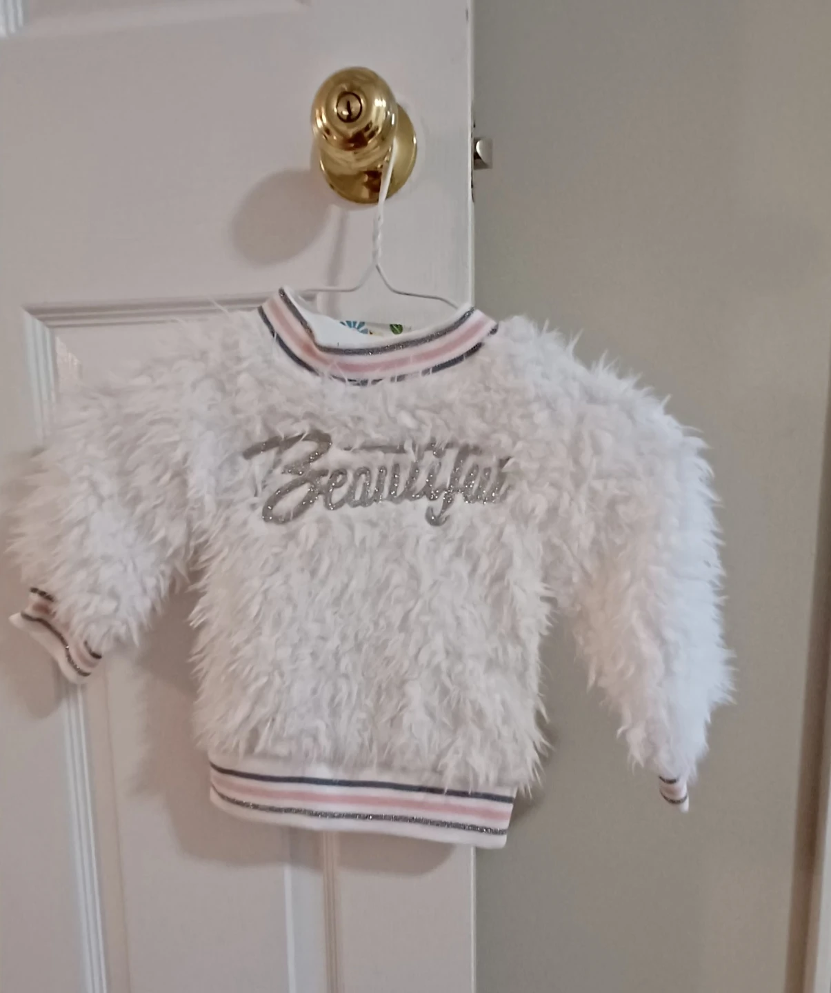 Kids White "Beautiful" Faux Fur Sweater - Size S - photo 5