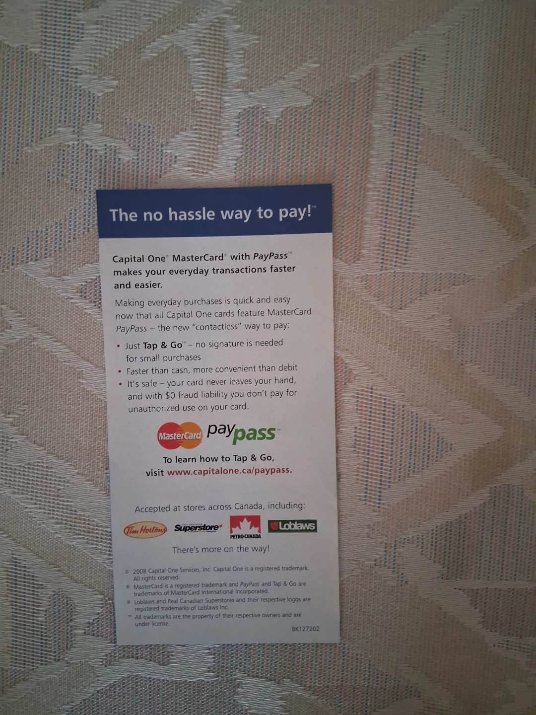 2008 Capital One MasterCard "PayPass" Launch Flyer - photo 2