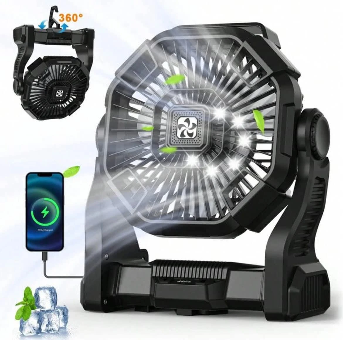 Rechargeable Camping Fan 20000mAh Portable Fan with Light