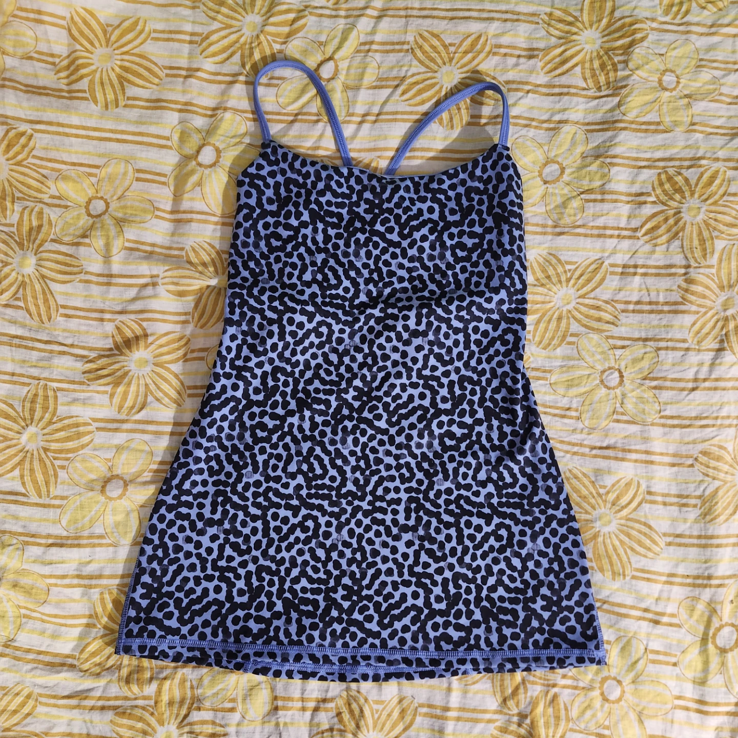purple and black polkadot lululemon tank top