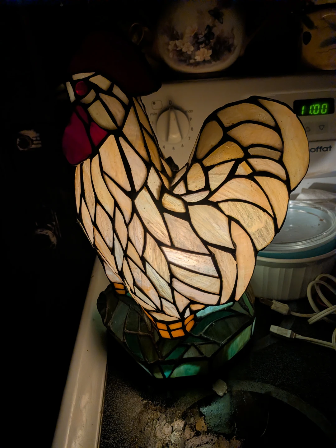 Stained Glass Rooster Lamp