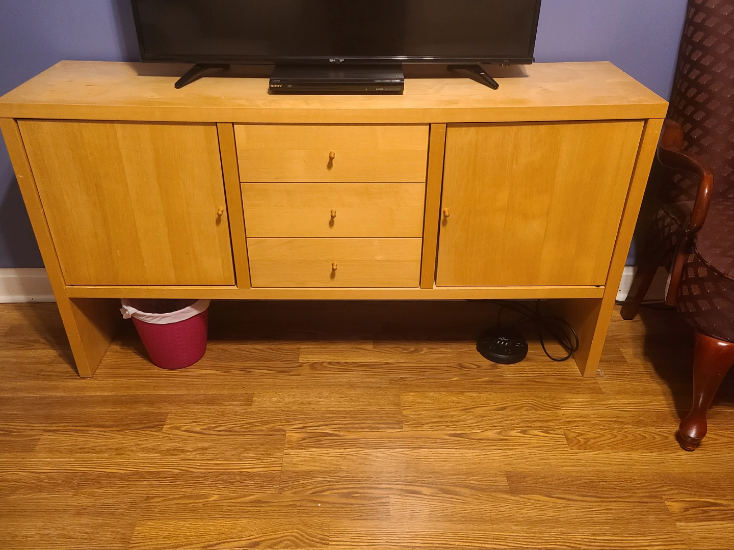 Wooden Media Console with Doors and Drawers