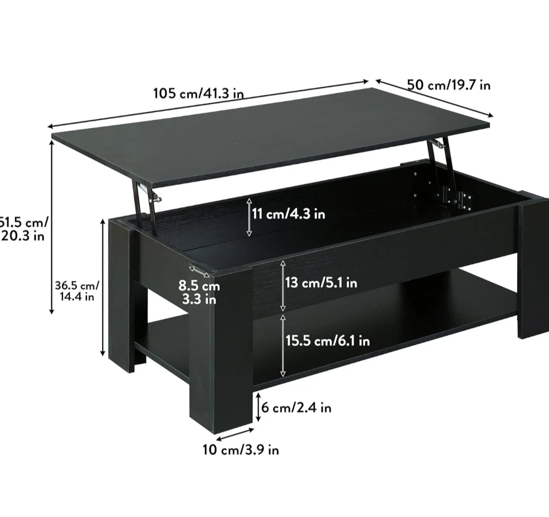 Black Lift Top Coffee Table with Storage - photo 3
