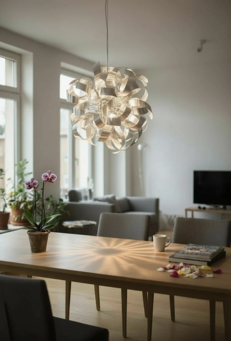 Modern Sculptural Brushed Aluminium Pendant Light