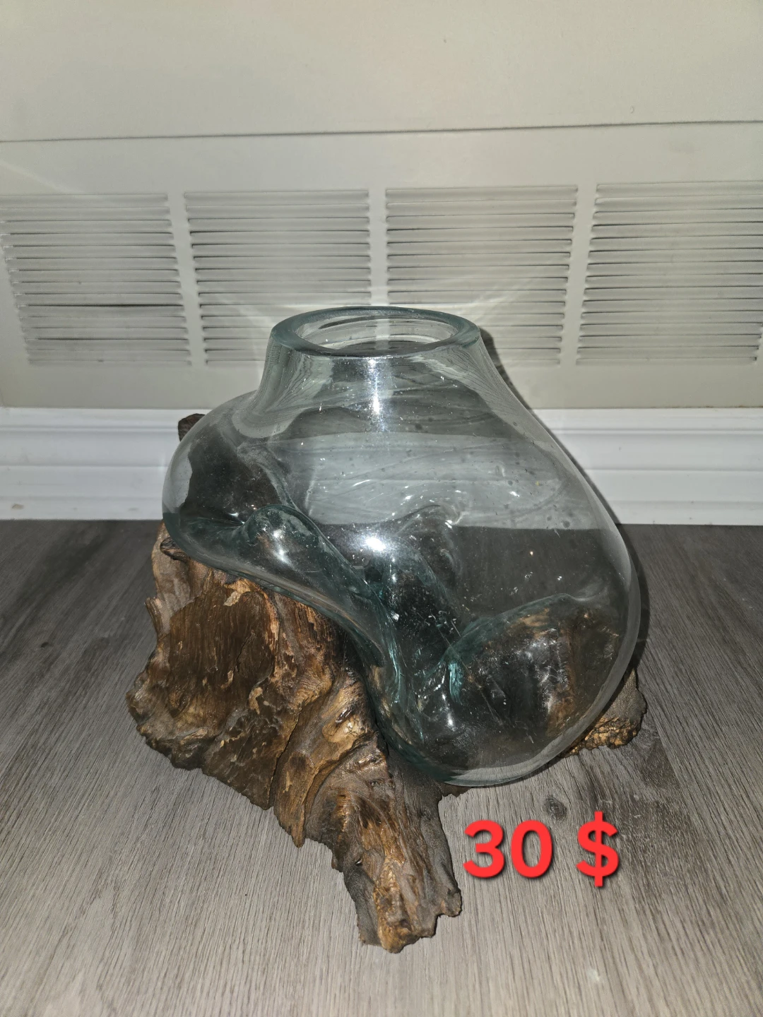 Handmade Glass Vase on Driftwood Base