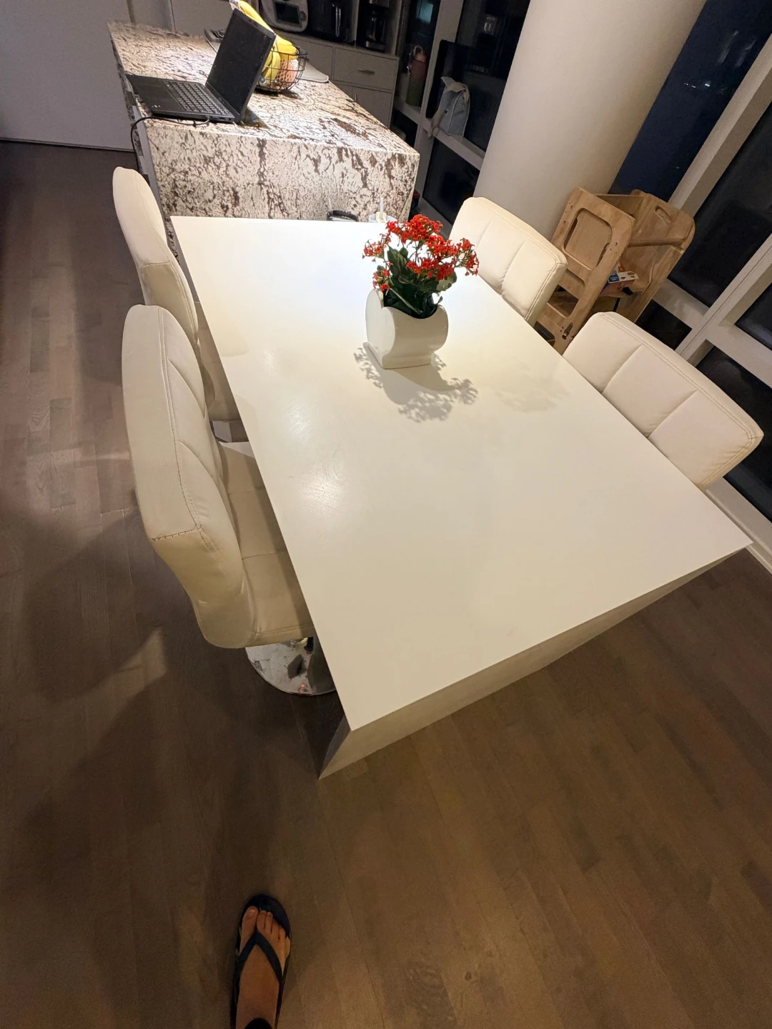 Set of 4 white Bar Stool with Chrome Base - photo 2
