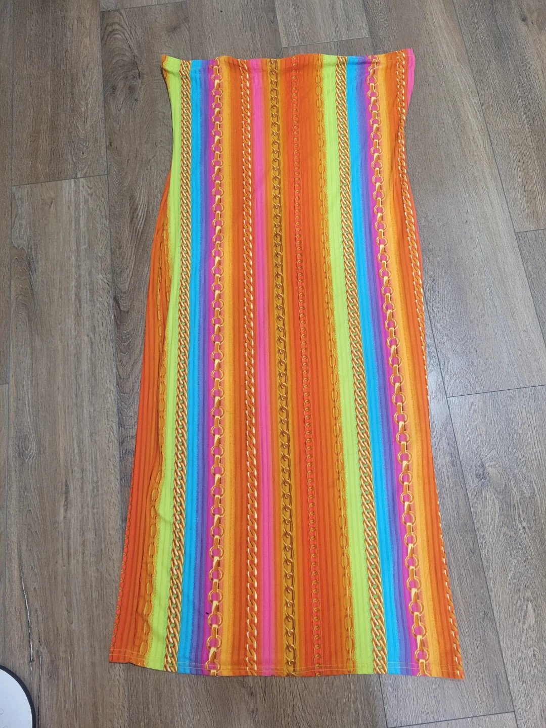Rouge Collection 2X Striped Chain Print Maxi Skirt