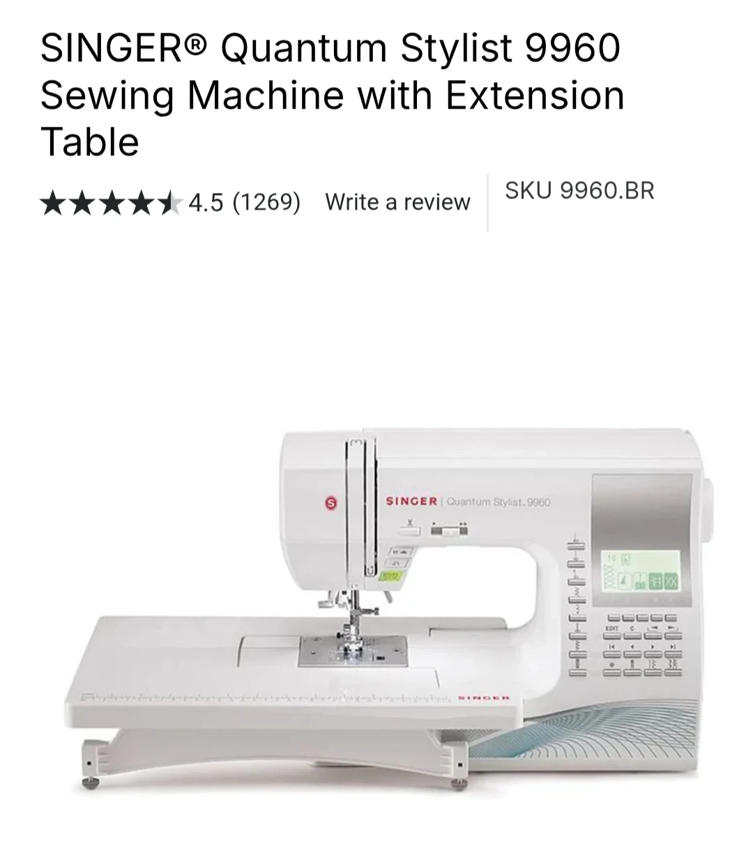 Singer Quantum Stylist 9960 Sewing Machine with Extension Table