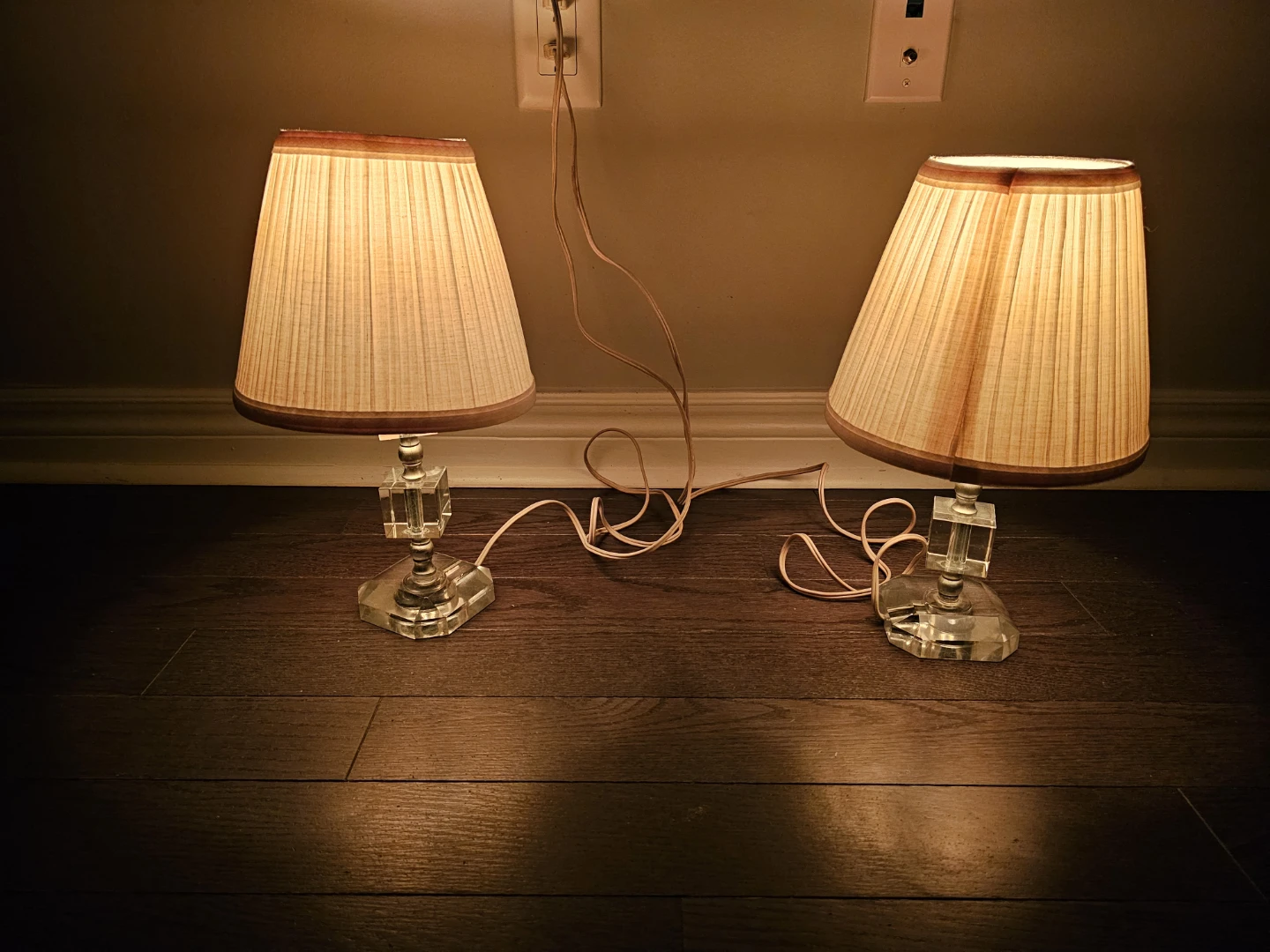 Pair of Crystal Accent Lamps with Pleated Shades