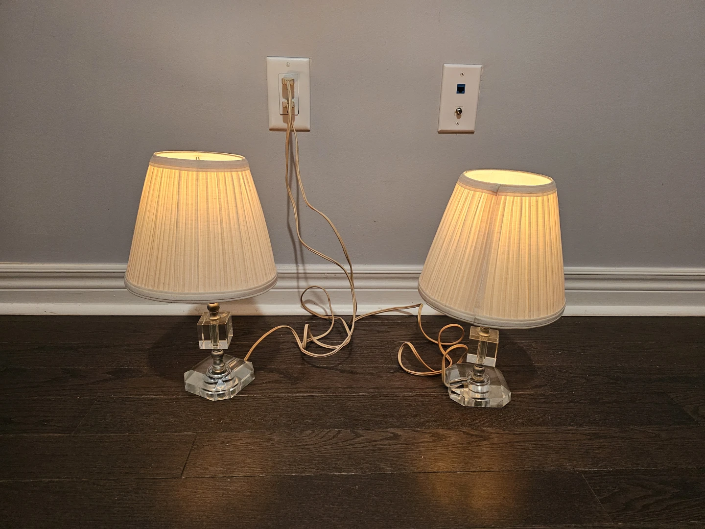 Pair of Crystal Accent Lamps with Pleated Shades - photo 2