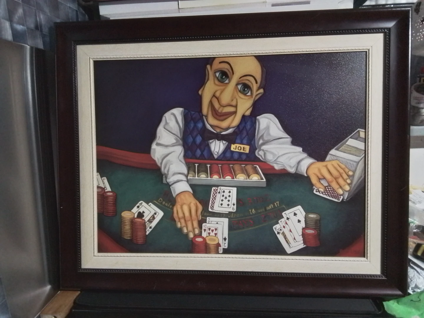 Vintage Original Casino Blackjack Dealer Painting by Rafuse