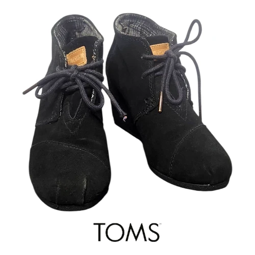 Toms 'Desert' Black Suede Wedge Ankle Booties - Size 5