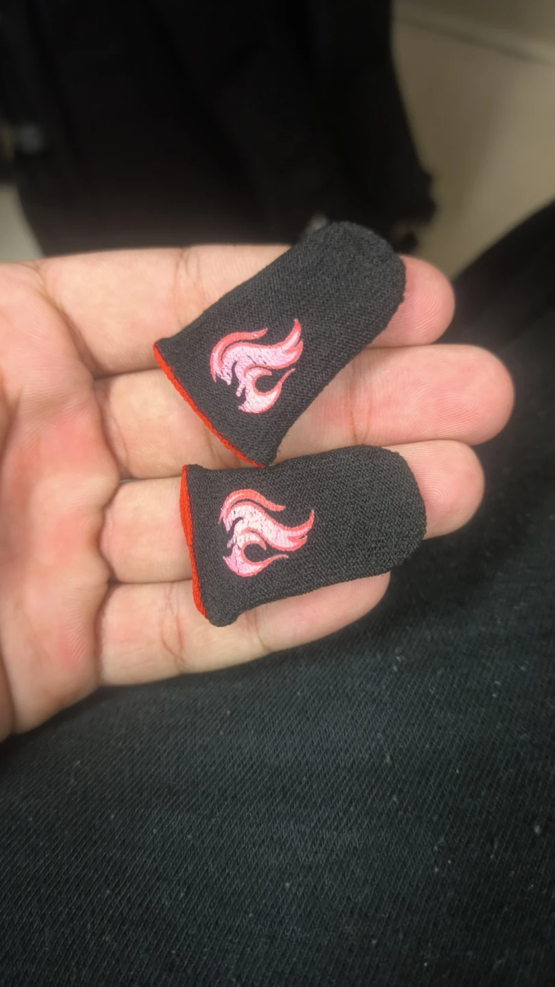 Black Gaming Finger Sleeves with Pink Flame Logo