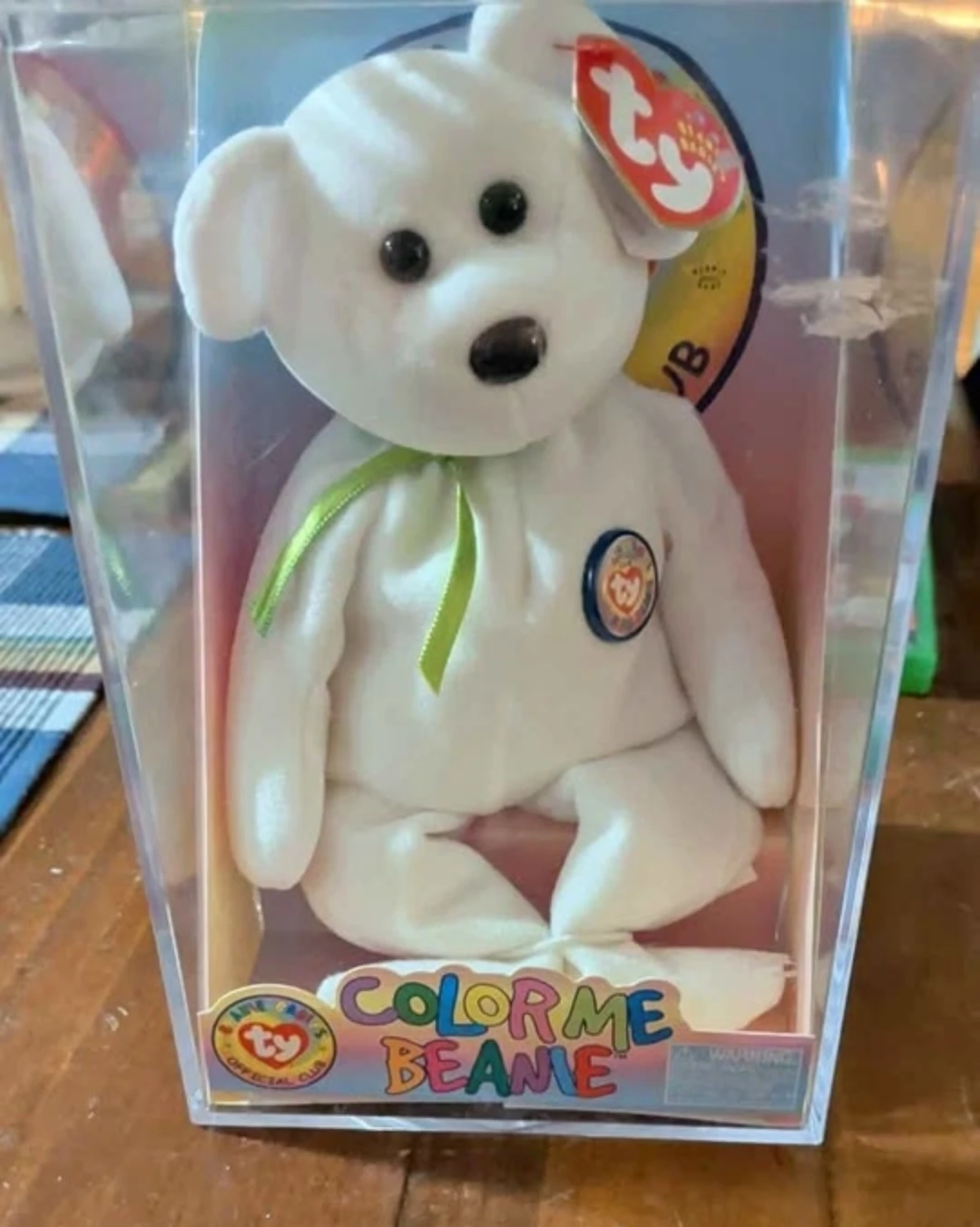 Ty Color Me Beanie Baby Bear in Display Case