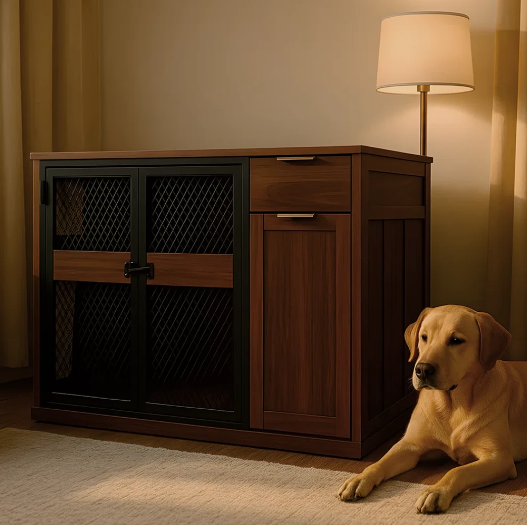 Dog Crate End Table with Storage Drawer and Cabinet