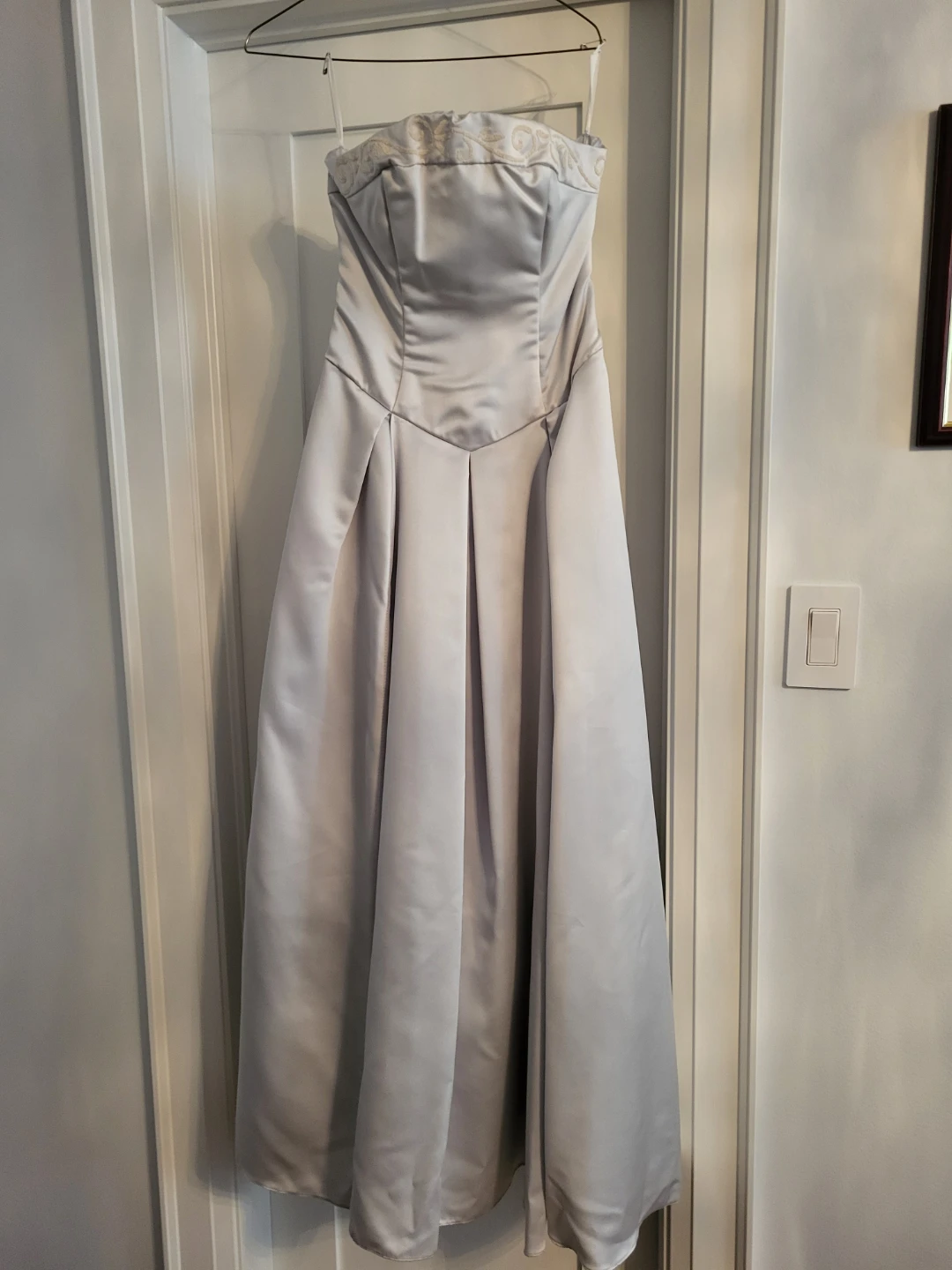 Dove Grey Strapless Embellished Formal Gown