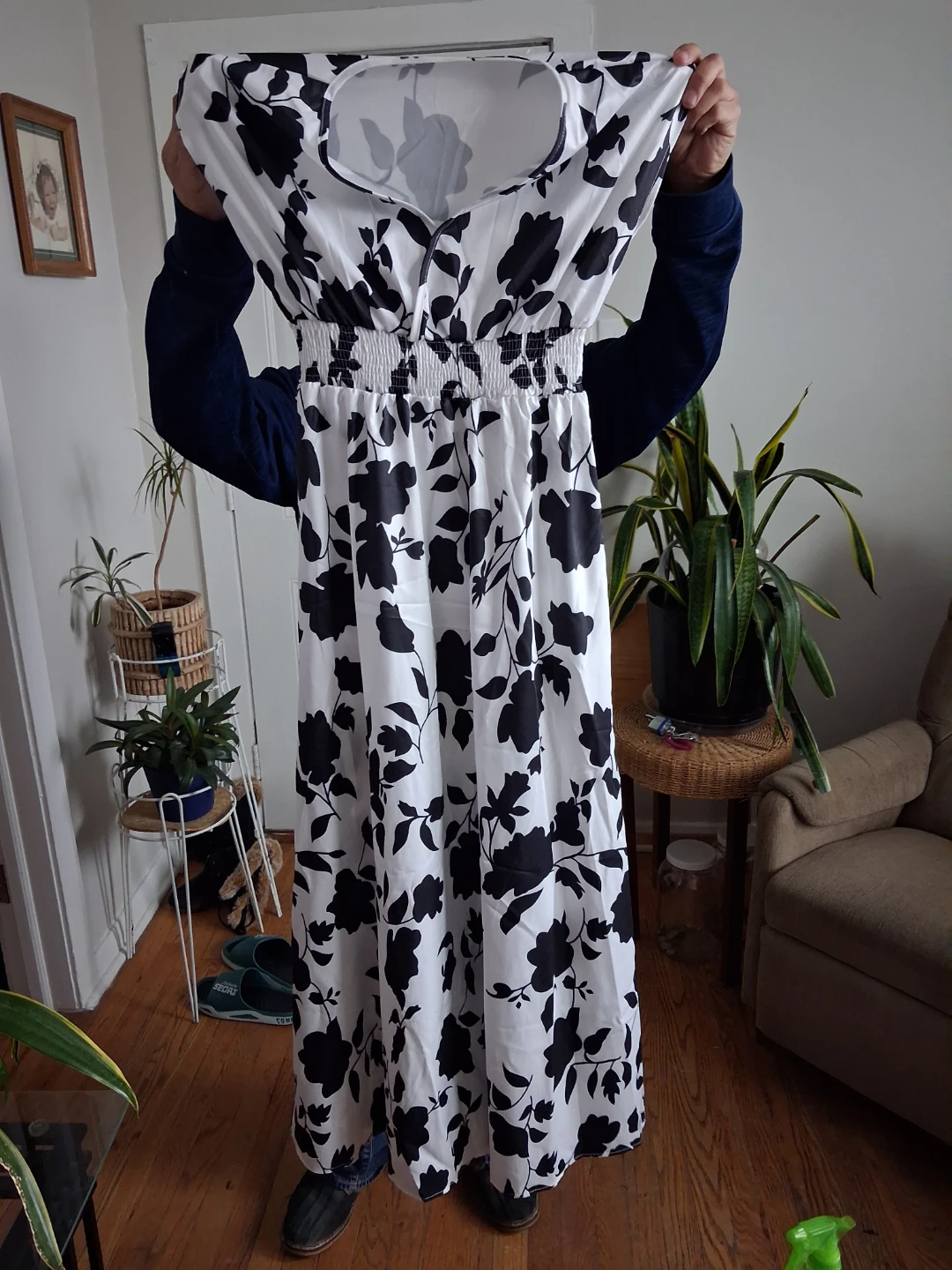 Women's Black & White Floral Maxi Dress