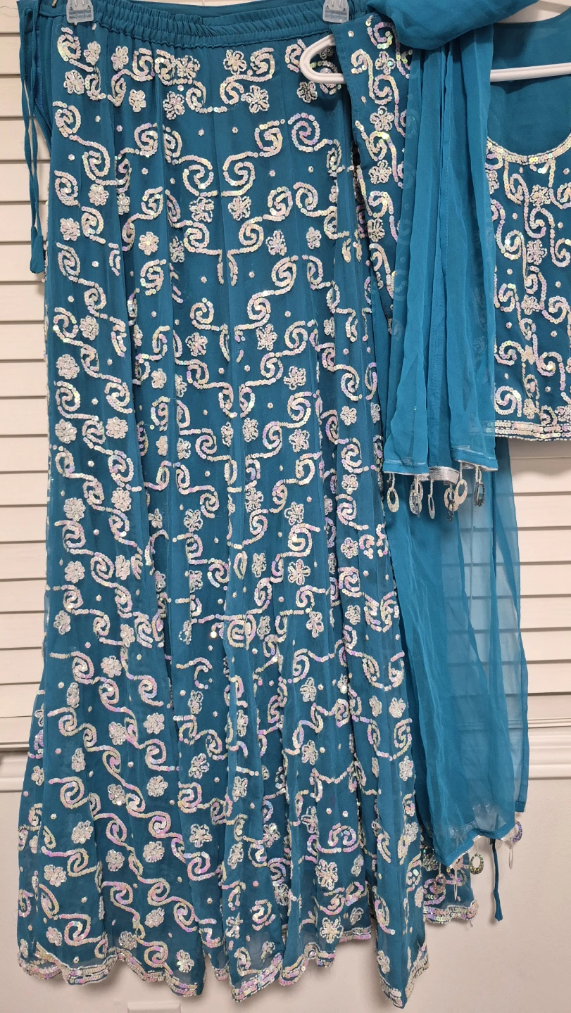 Teal Embroidered Lehenga Choli with Dupatta - photo 2