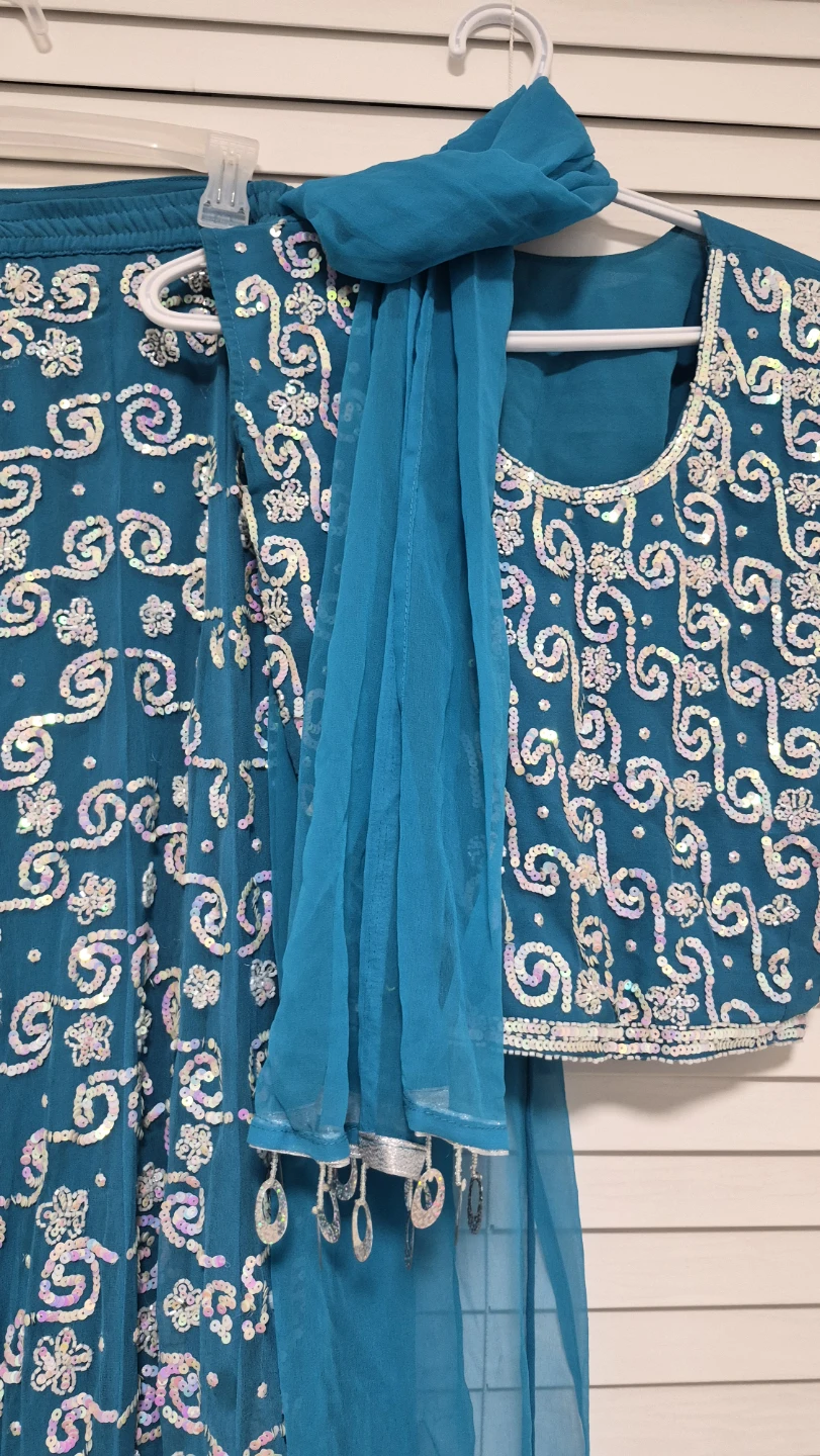 Teal Embroidered Lehenga Choli with Dupatta - photo 3