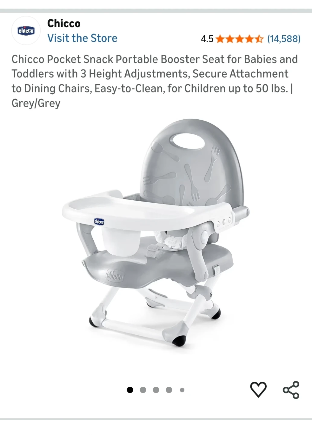 Chicco Pocket Snack Portable Booster Seat - Grey - photo 2