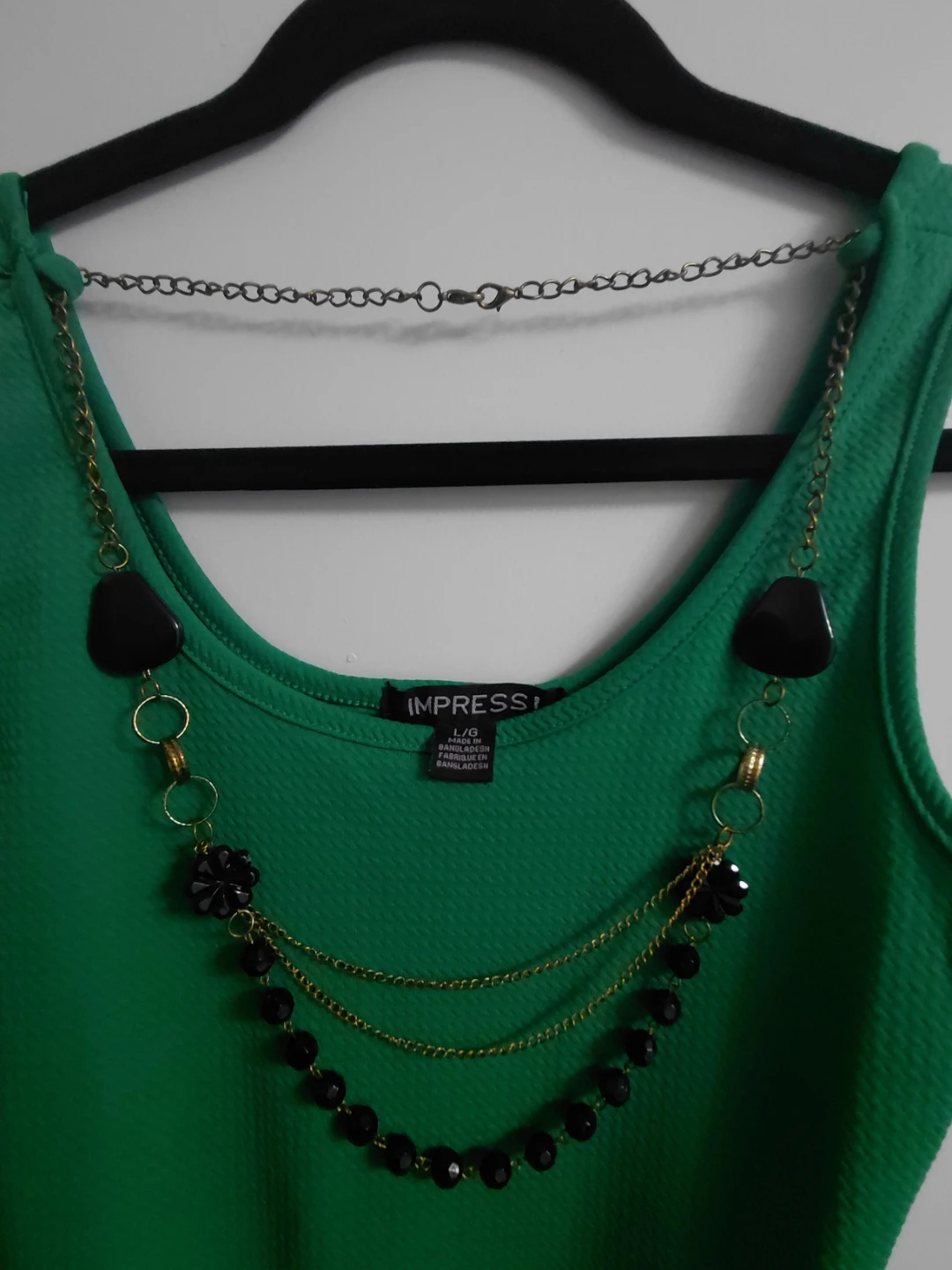 Green Impress Dress with Black Beaded Necklace Size Large - photo 2