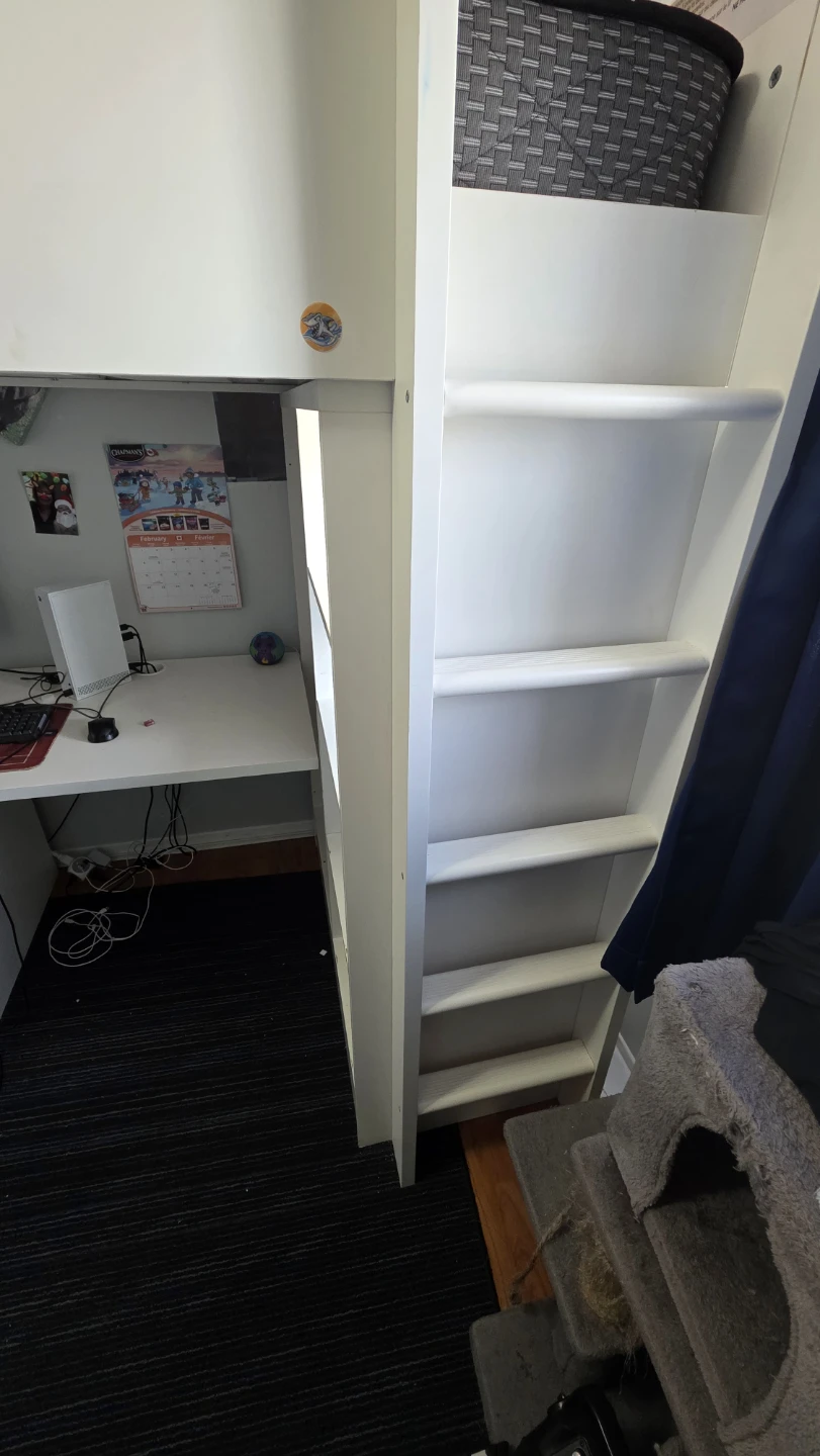 White Loft Bed with Desk and Shelves - photo 4