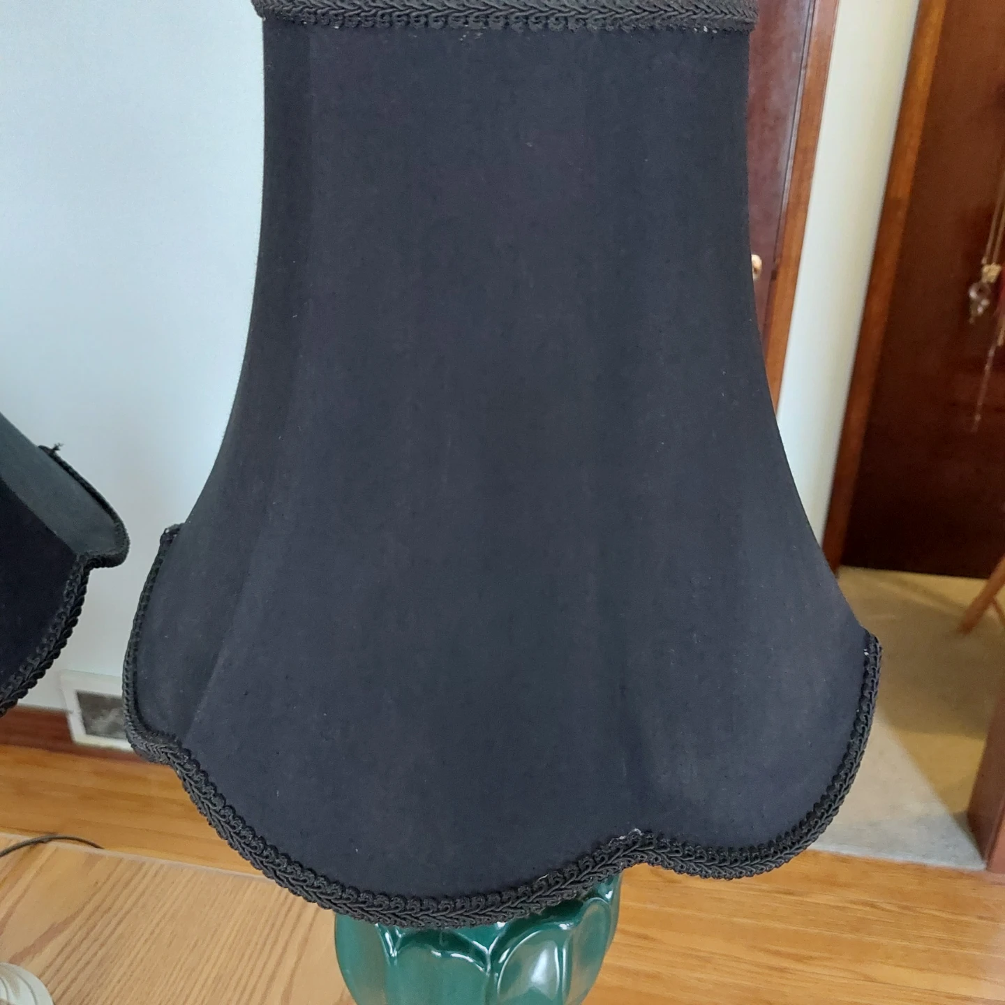 Pair of Green and Brass Table Lamps with Black Shades - photo 2