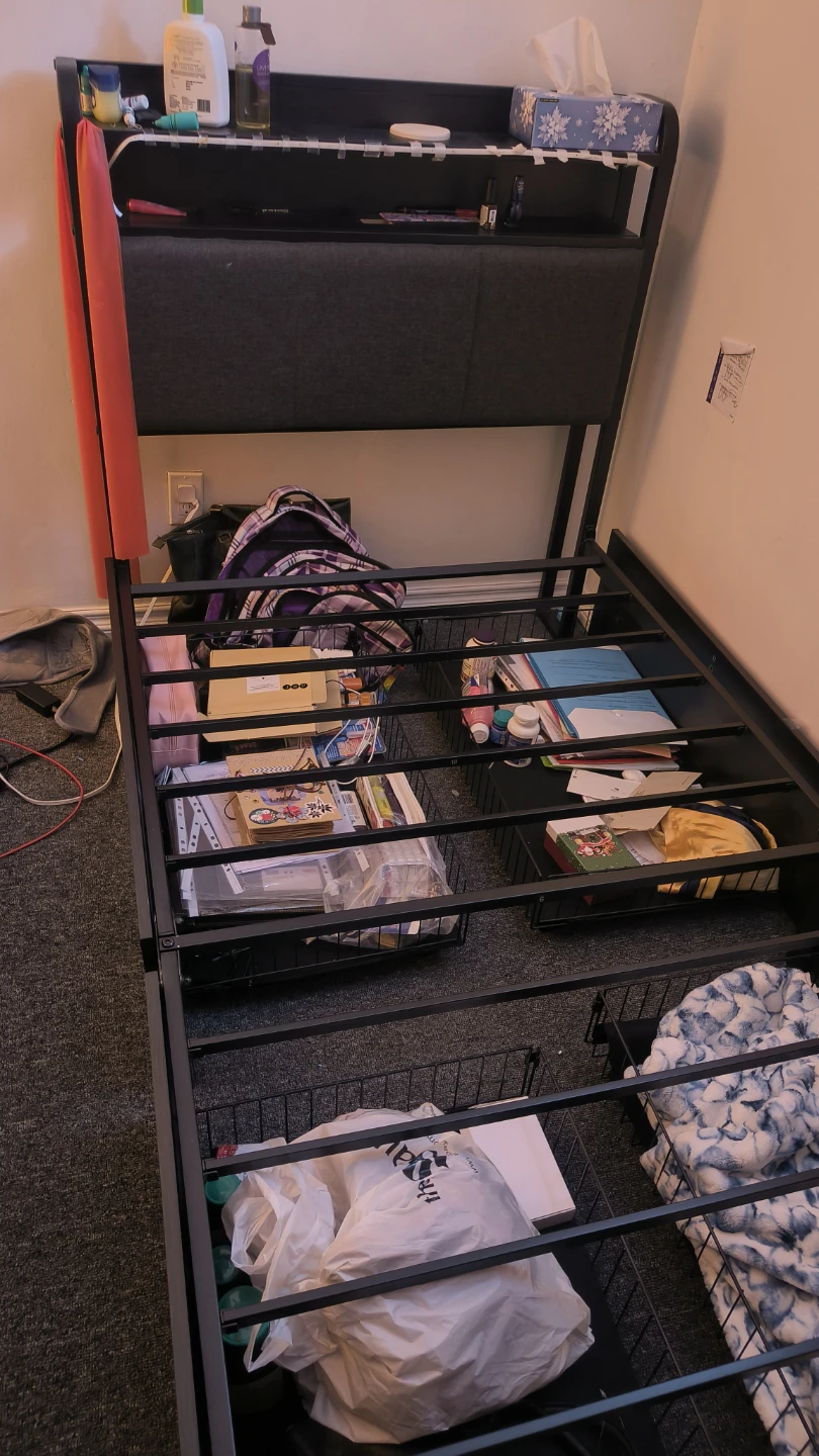 Black Metal Bed Frame with Built-in Storage - photo 4