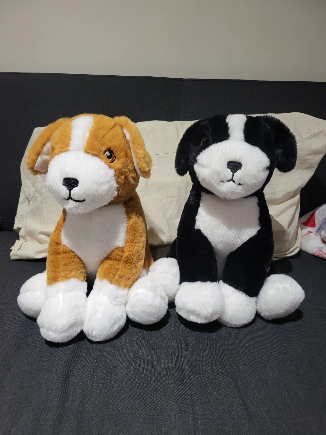 Two Plush Stuffed Animal Dogs - Brown & White, Black & White