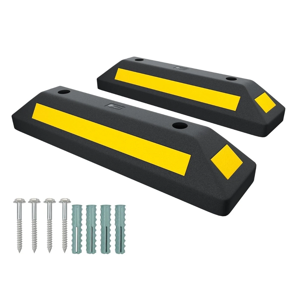 2x Wheel Stopper 57CM Black with Yellow Stripes