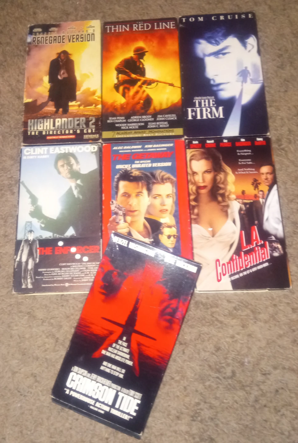 Lot of 7 VHS Movies: Highlander 2, Thin Red Line, The Firm, ect.