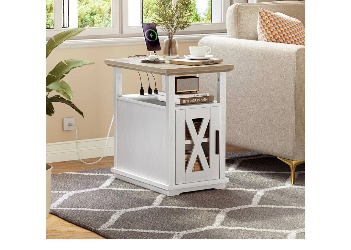 End Table with Built-in Power Strip and USB Ports