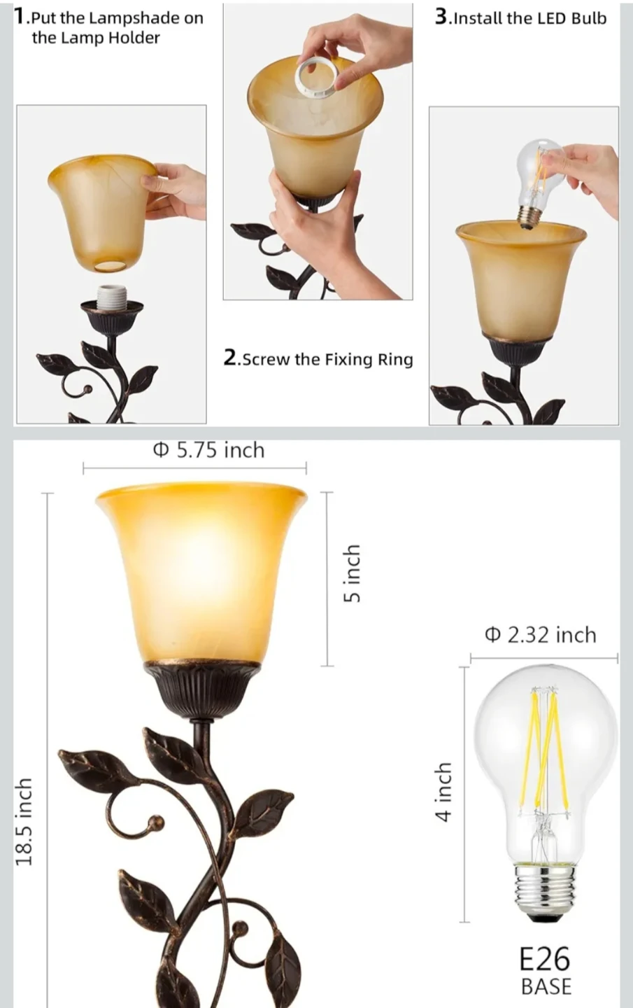 Vintage Style Table Lamp with USB Ports & Touch Control - photo 4