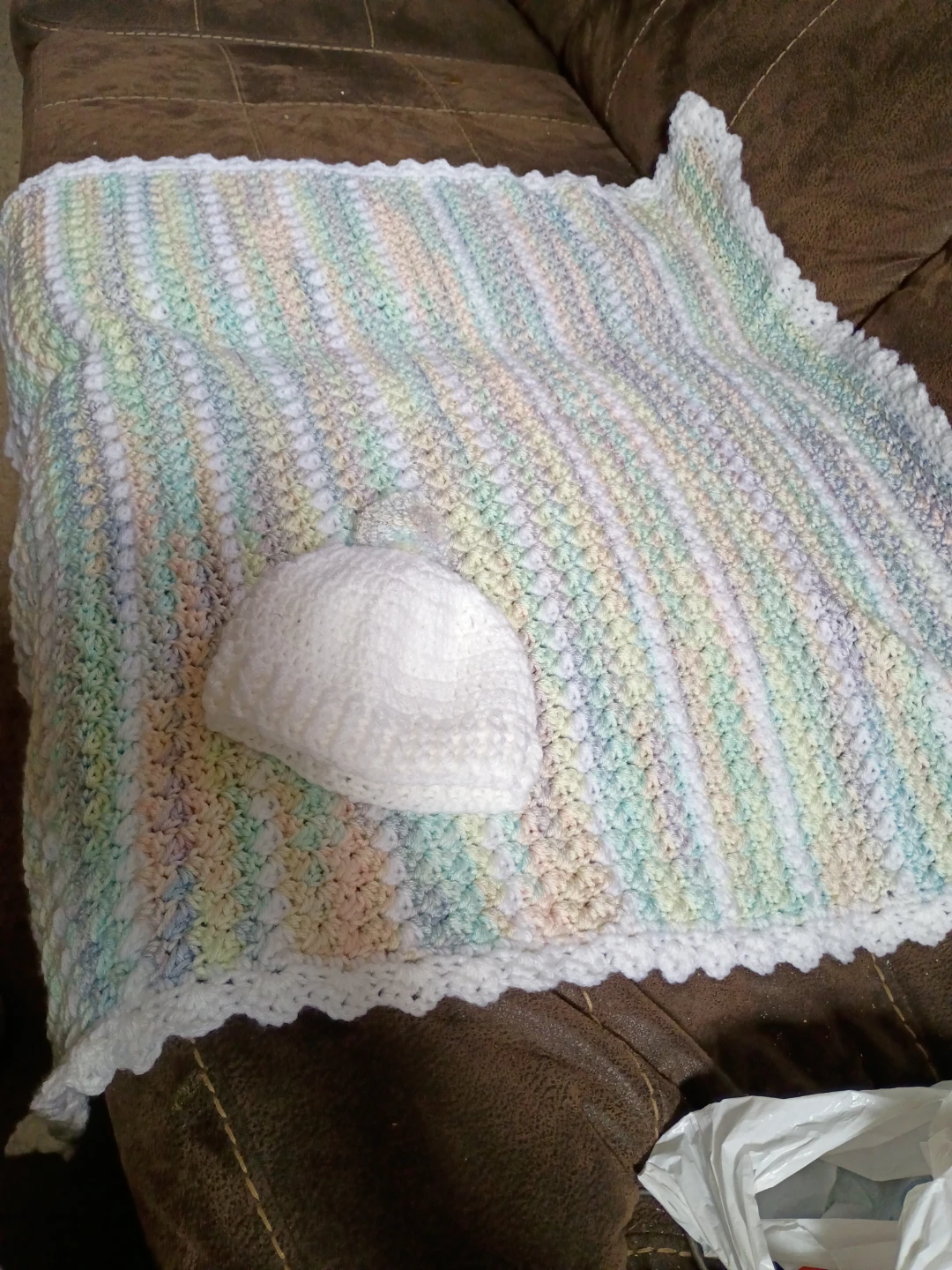 Handmade Crochet Baby Blanket and Hat Set
