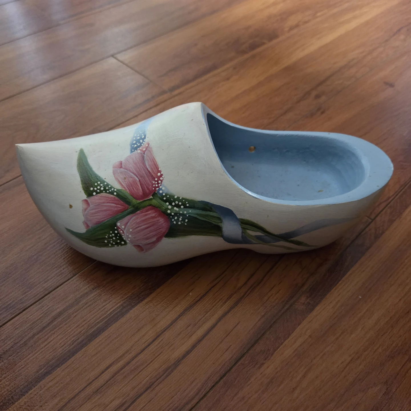 Hand-Painted Wooden Shoe Planter with Tulips - photo 2