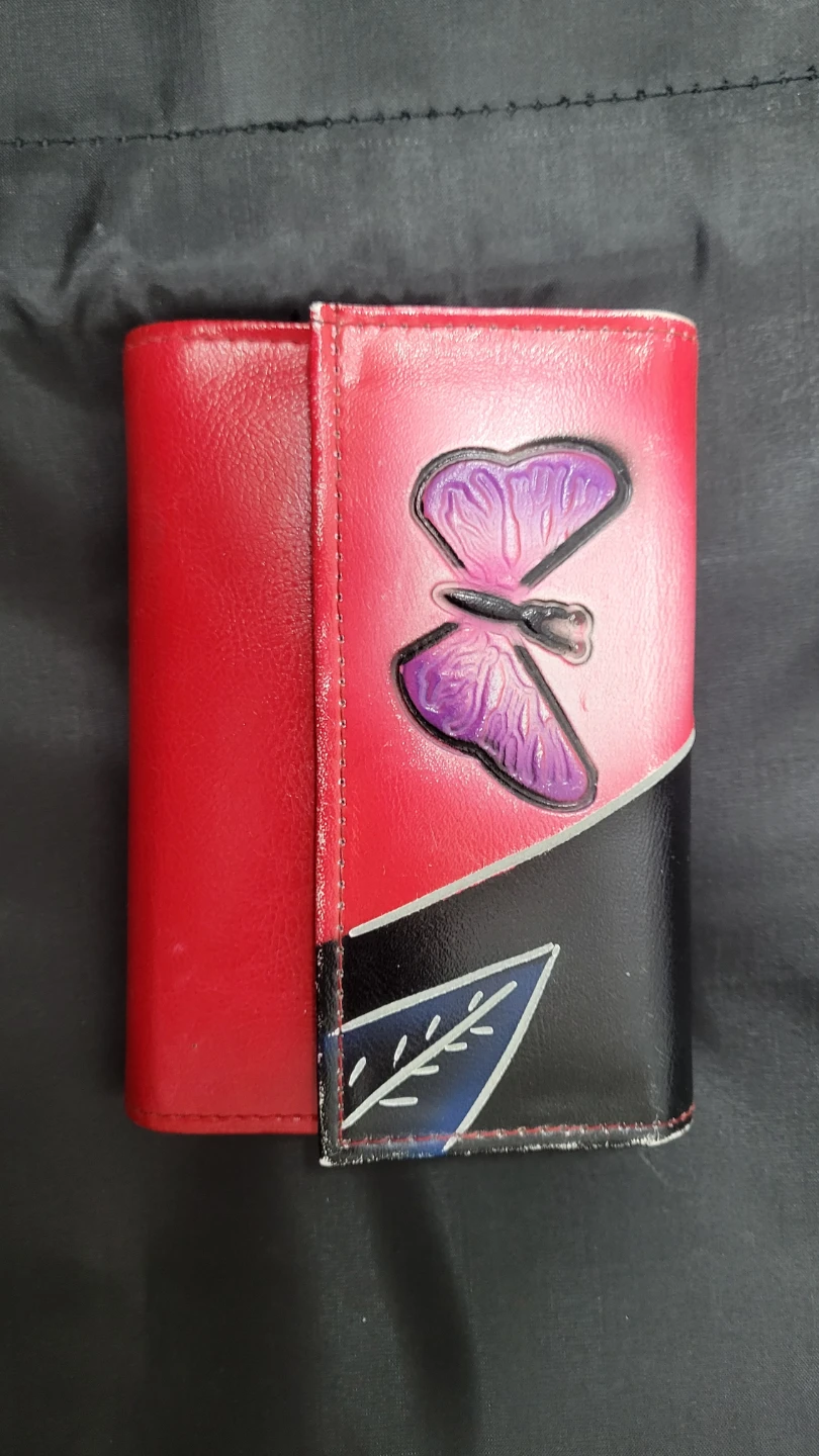 Red Tri-Fold Wallet with Butterfly Design