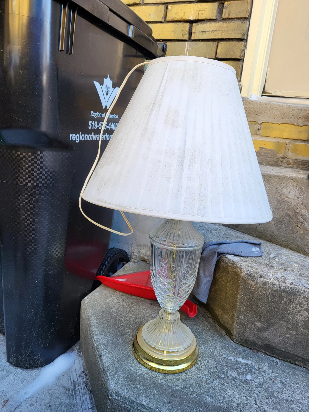 Glass Table Lamp with White Pleated Shade
