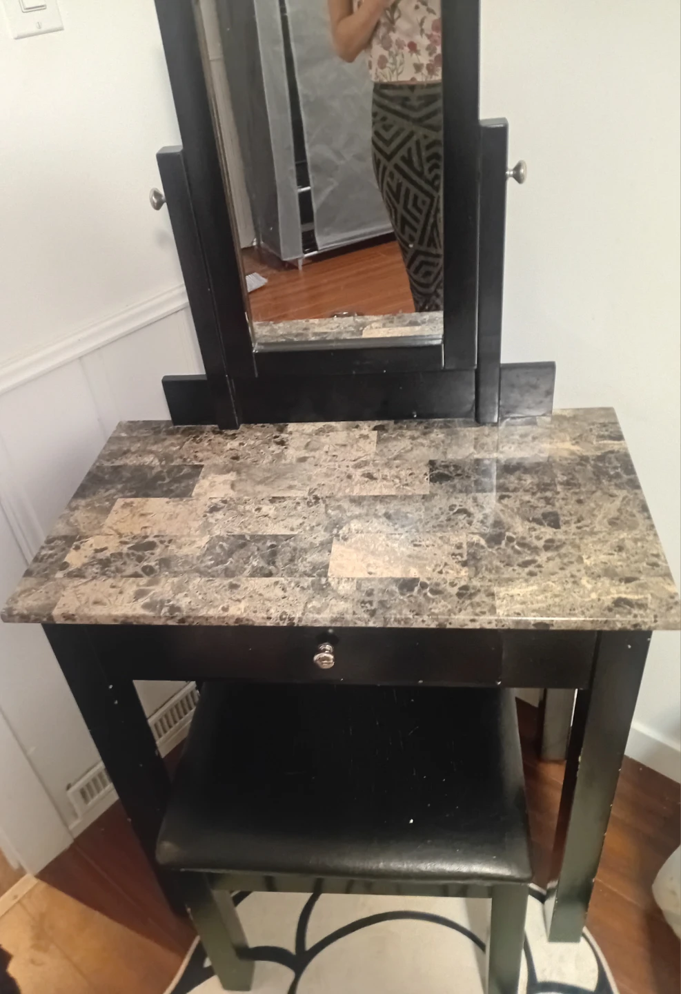 Vanity Desk with Mirror and Stool