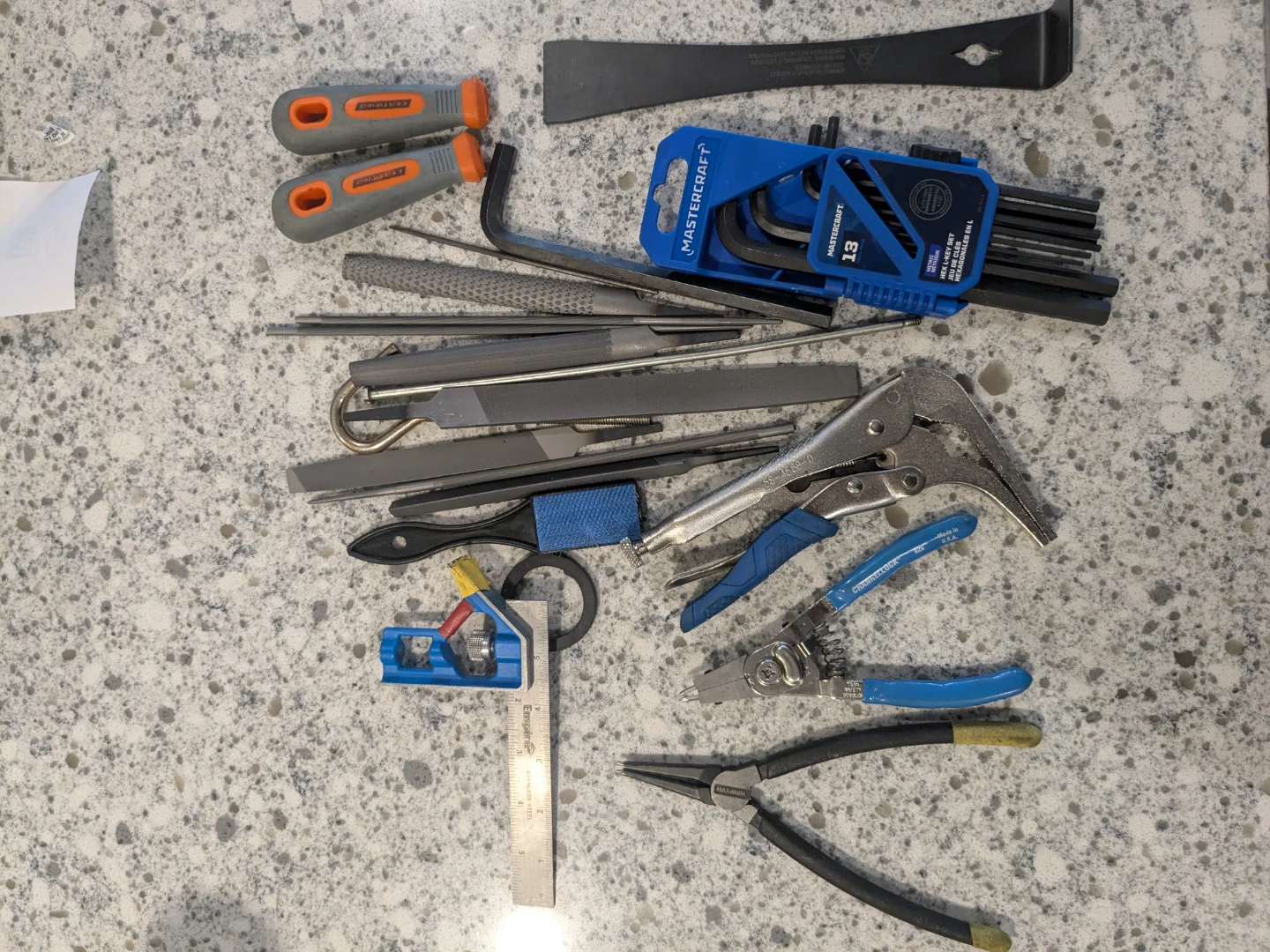 Tools, pliers, square, files, Allen
