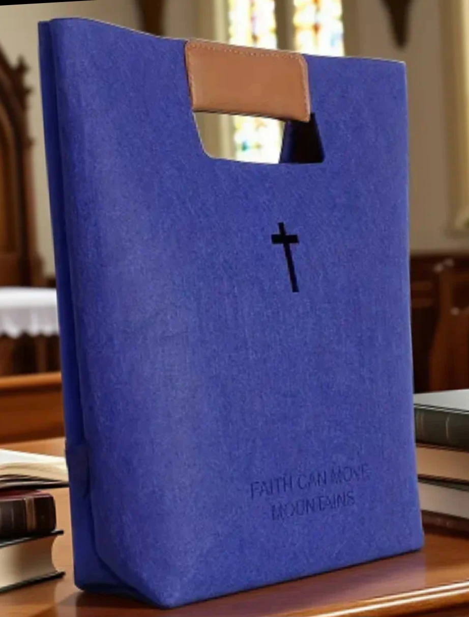 Blue Bible Cover with Cross and Inspirational Quote