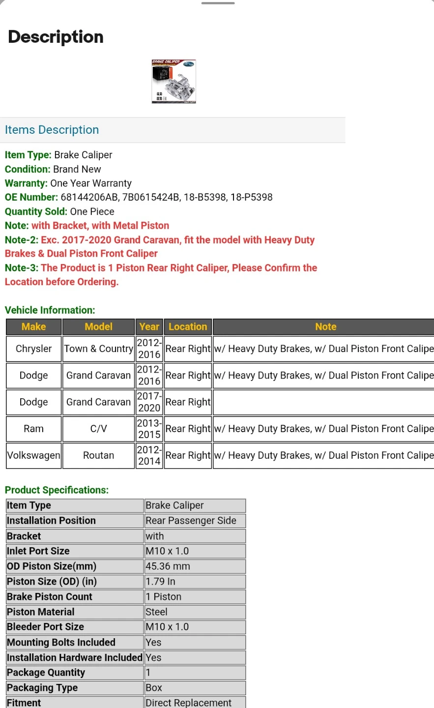 Autoparts_Premium Brake Caliper for Dodge Grand Caravan - photo 4