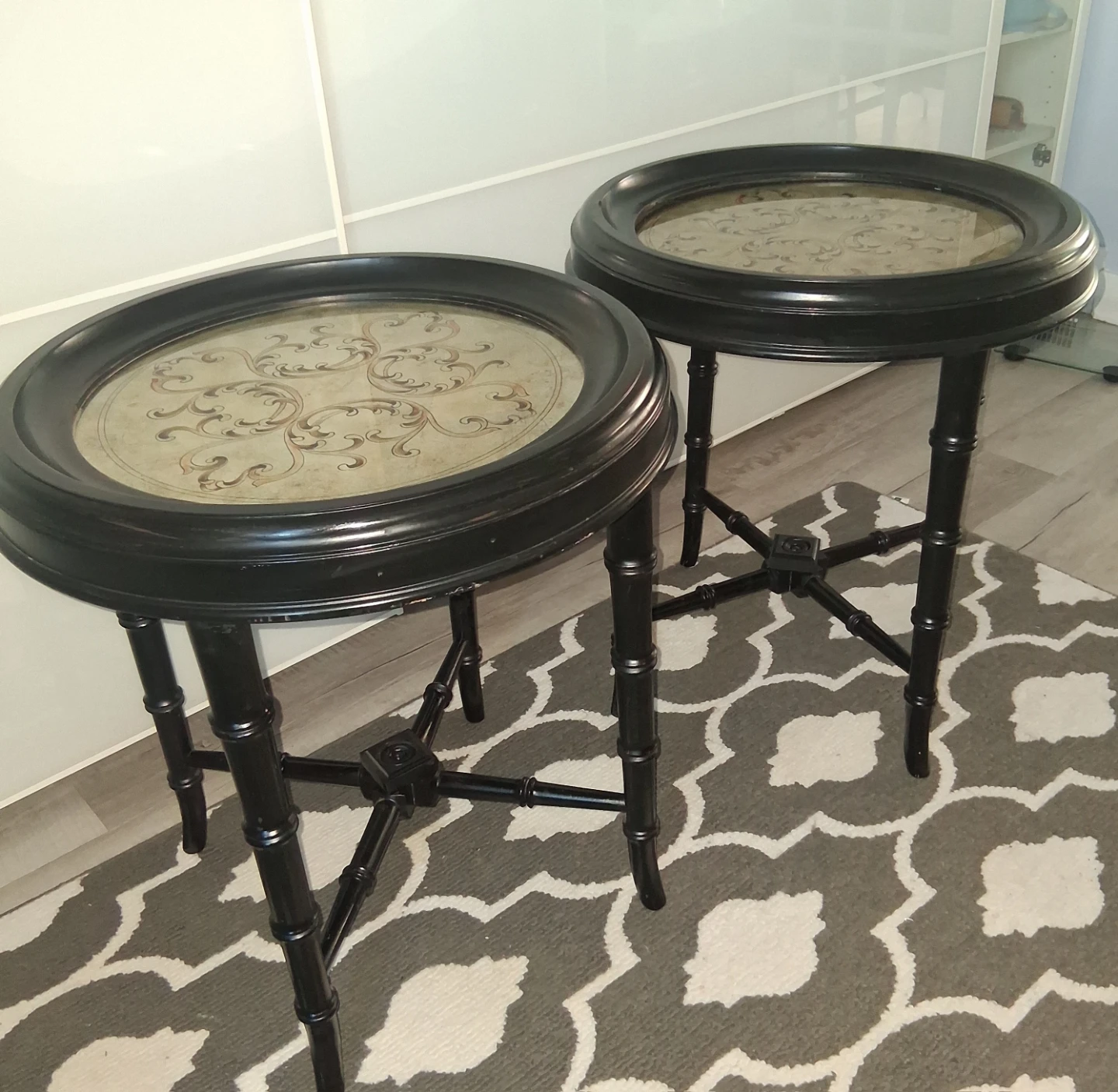 Bombay Black Accent Tables with Decorative Tops (Set of 2)